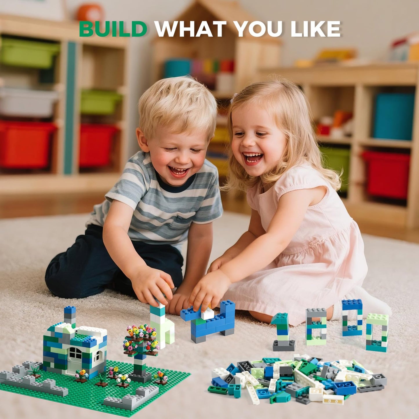 HUIZDQ 1800Pcs Building Bricks Set – Classic Bulk Blocks (Blue/Green/White/Grey)
