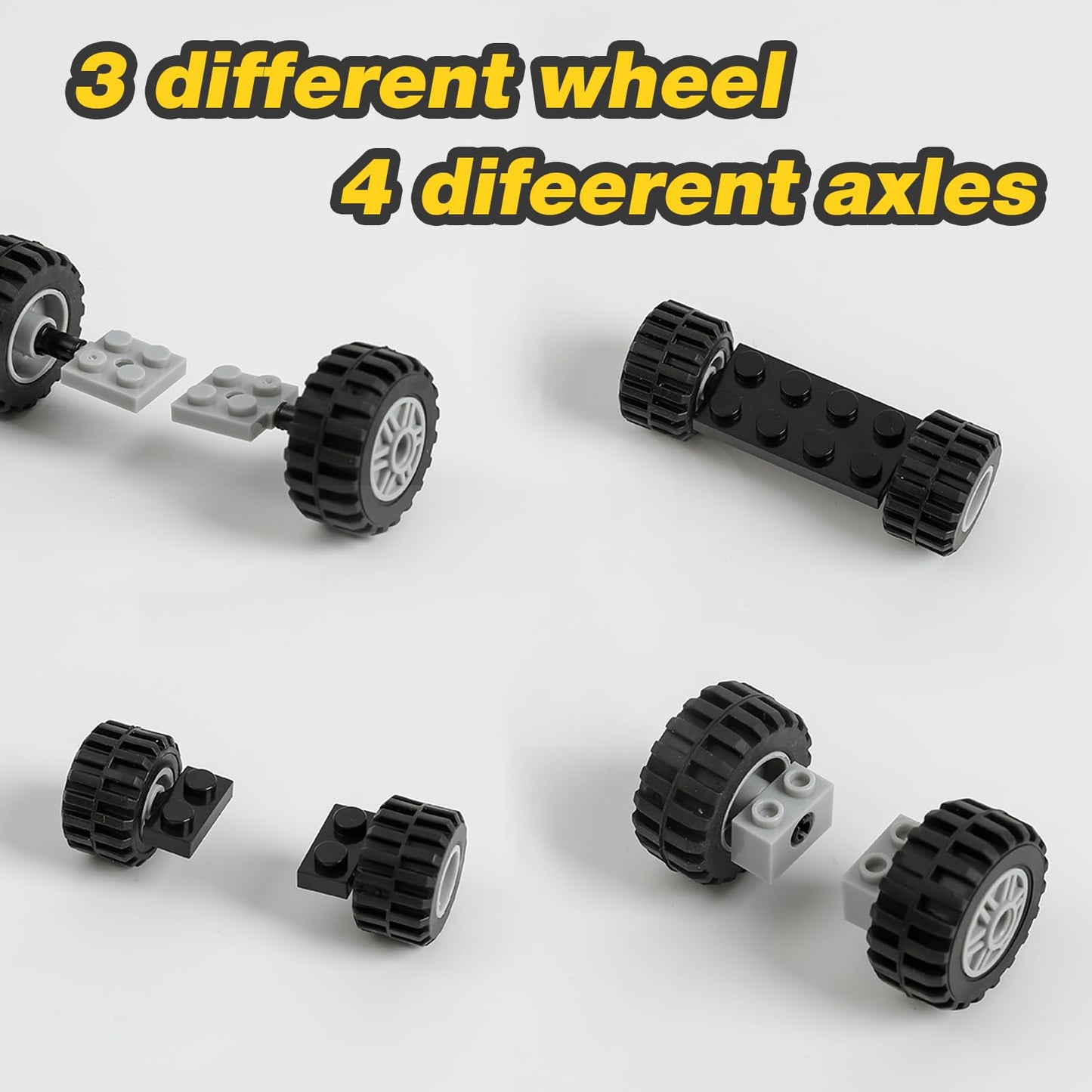 HUIZDQ 450pcs Wheels and Axles Set – Compatible with Major Brick Brands