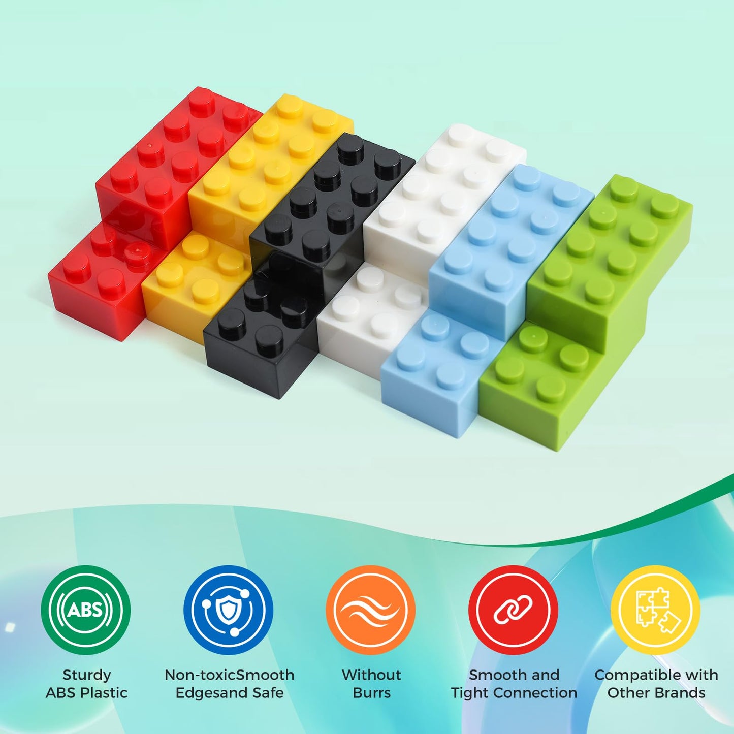 HUIZDQ 2x4 Bricks Bulk — 500-Piece Set + Grey Baseplate