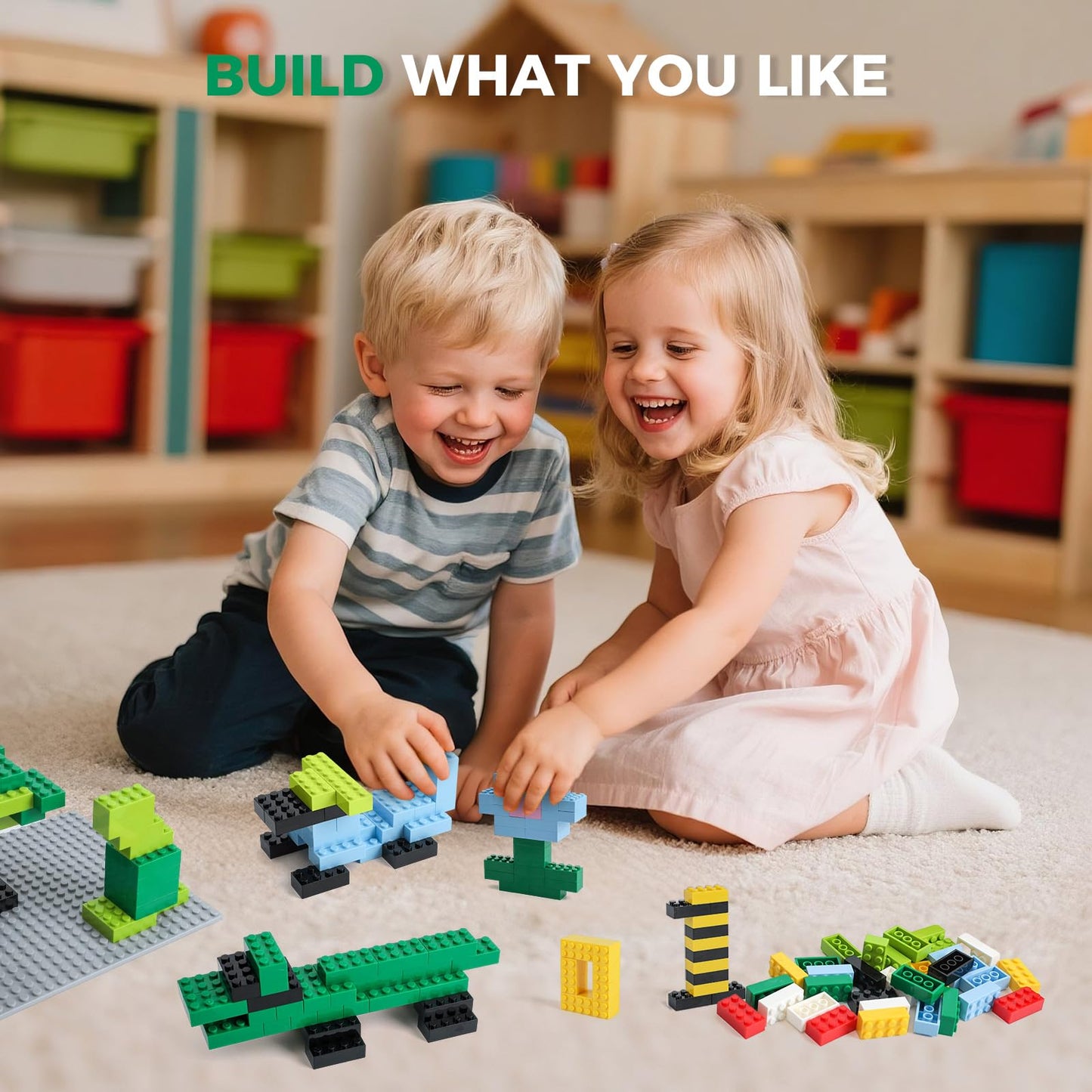 HUIZDQ 2x4 Bricks Bulk — 500-Piece Set + Grey Baseplate