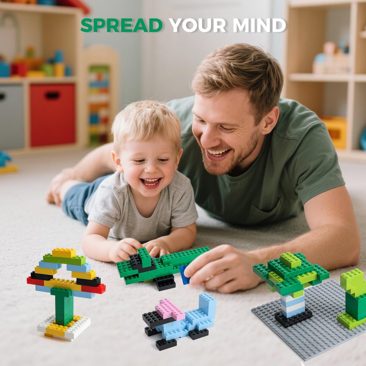 HUIZDQ 2x4 Bricks Bulk — 500-Piece Set + Grey Baseplate