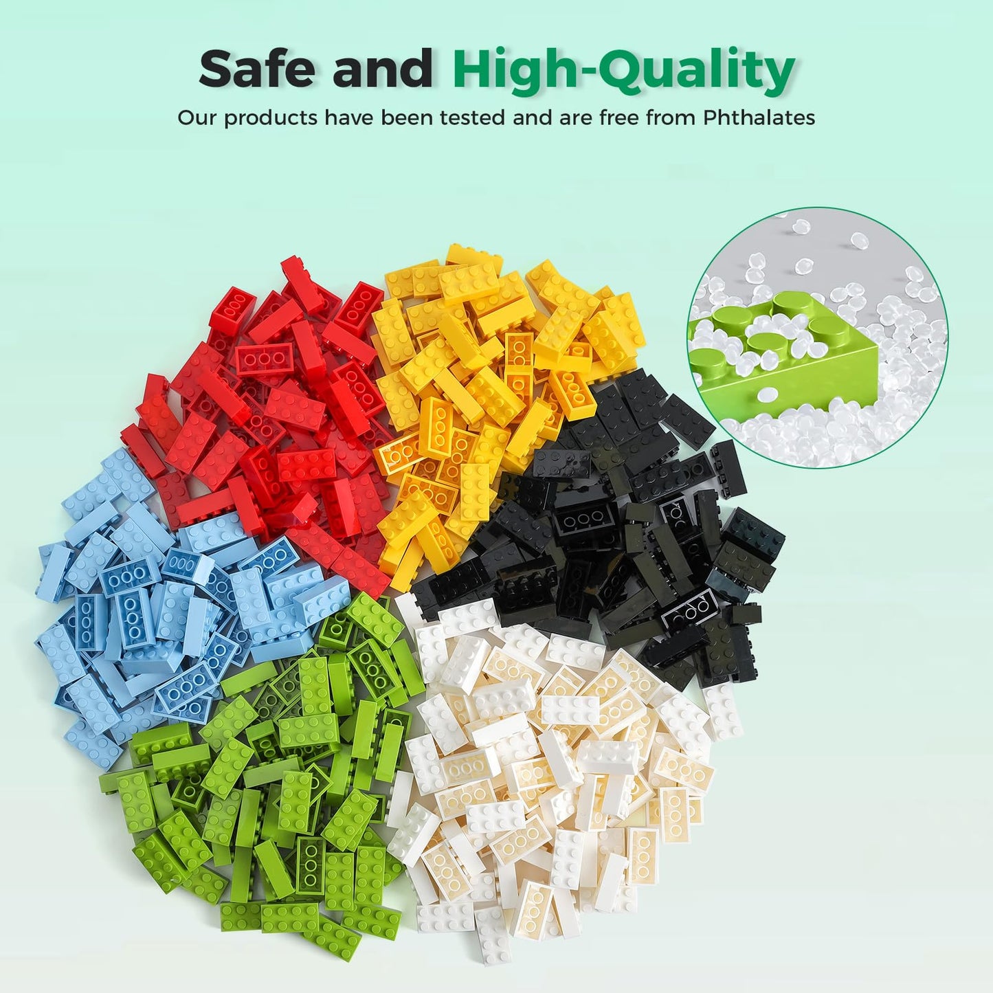 HUIZDQ 2x4 Bricks Bulk — 500-Piece Set + Grey Baseplate