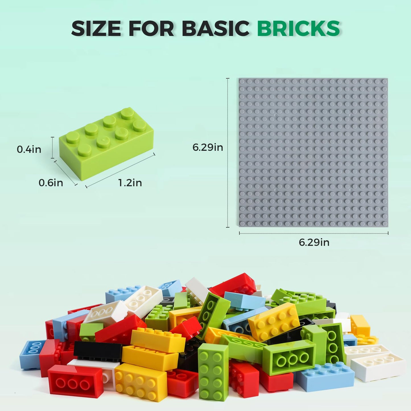HUIZDQ 2x4 Bricks Bulk — 500-Piece Set + Grey Baseplate