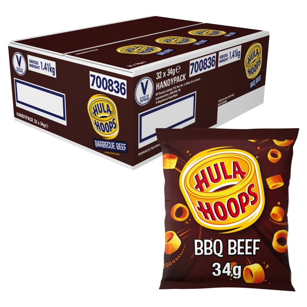 Hula Hoops BBQ Beef Crisps 34g (Box of 32)