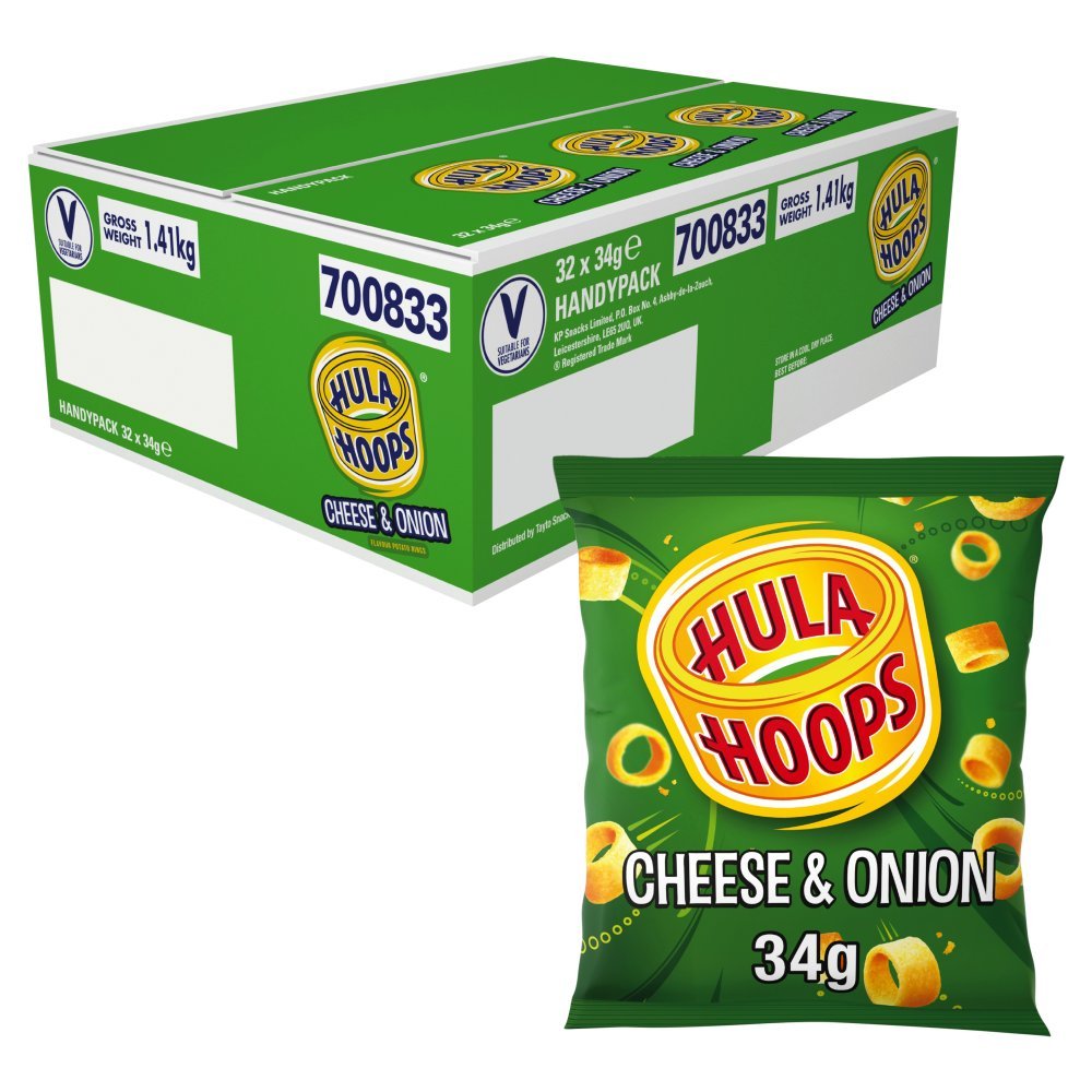 Hula Hoops Cheese & Onion Crisps 34g (Box of 32)