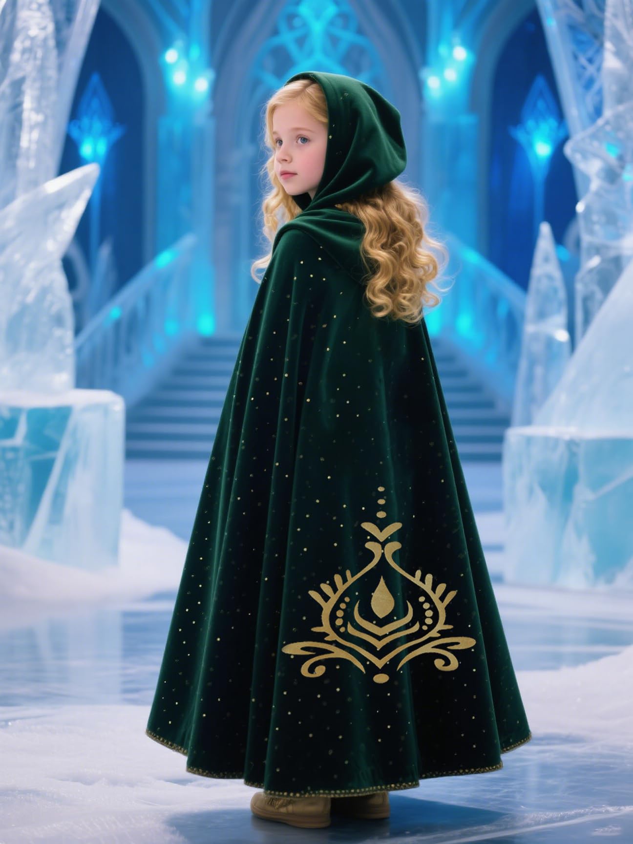 Hulaha Girls Velvet Hooded Cape - Anna Princess Costume for 5-7 Years