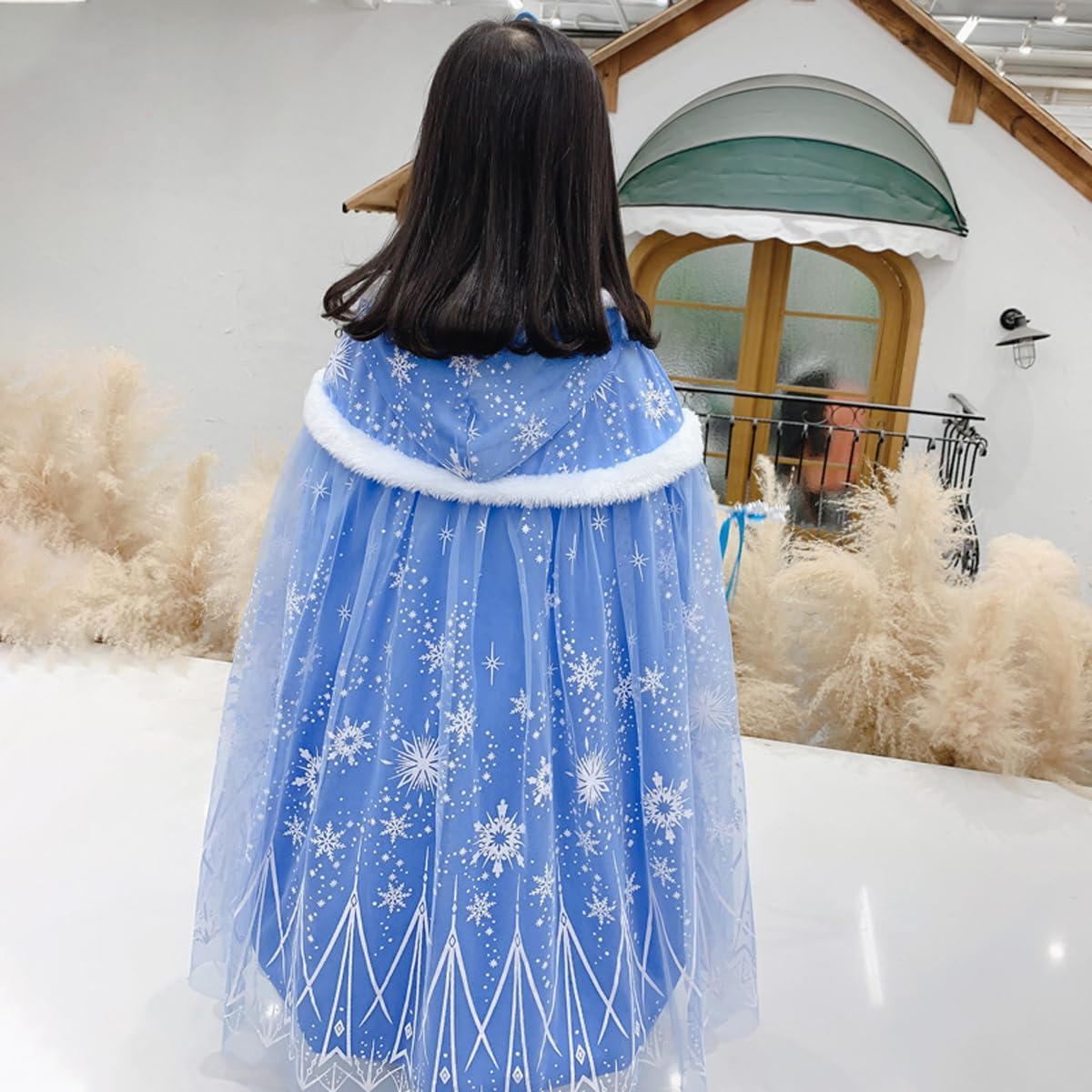 Hulaha Elsa Hooded Cape for Kids - Blue Princess Dress-Up Cloak, 5-7 Years