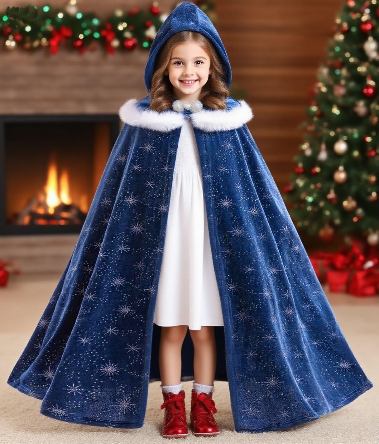 Hulaha Velvet Hooded Cape for Girls – Elsa-Inspired Princess Dress Up (2-10 Years)