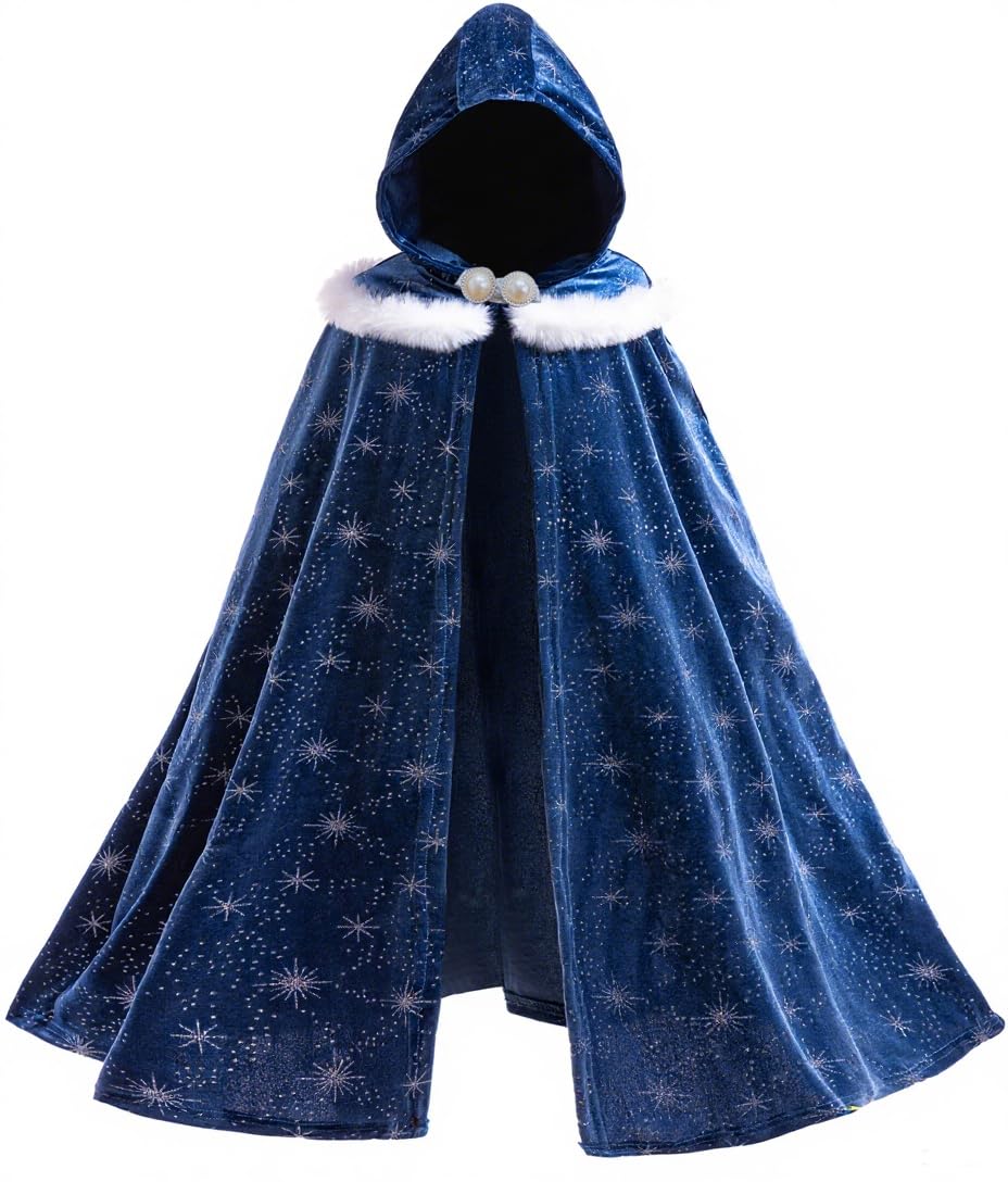 Hulaha Velvet Hooded Cape for Girls – Elsa-Inspired Princess Dress Up (2-10 Years)