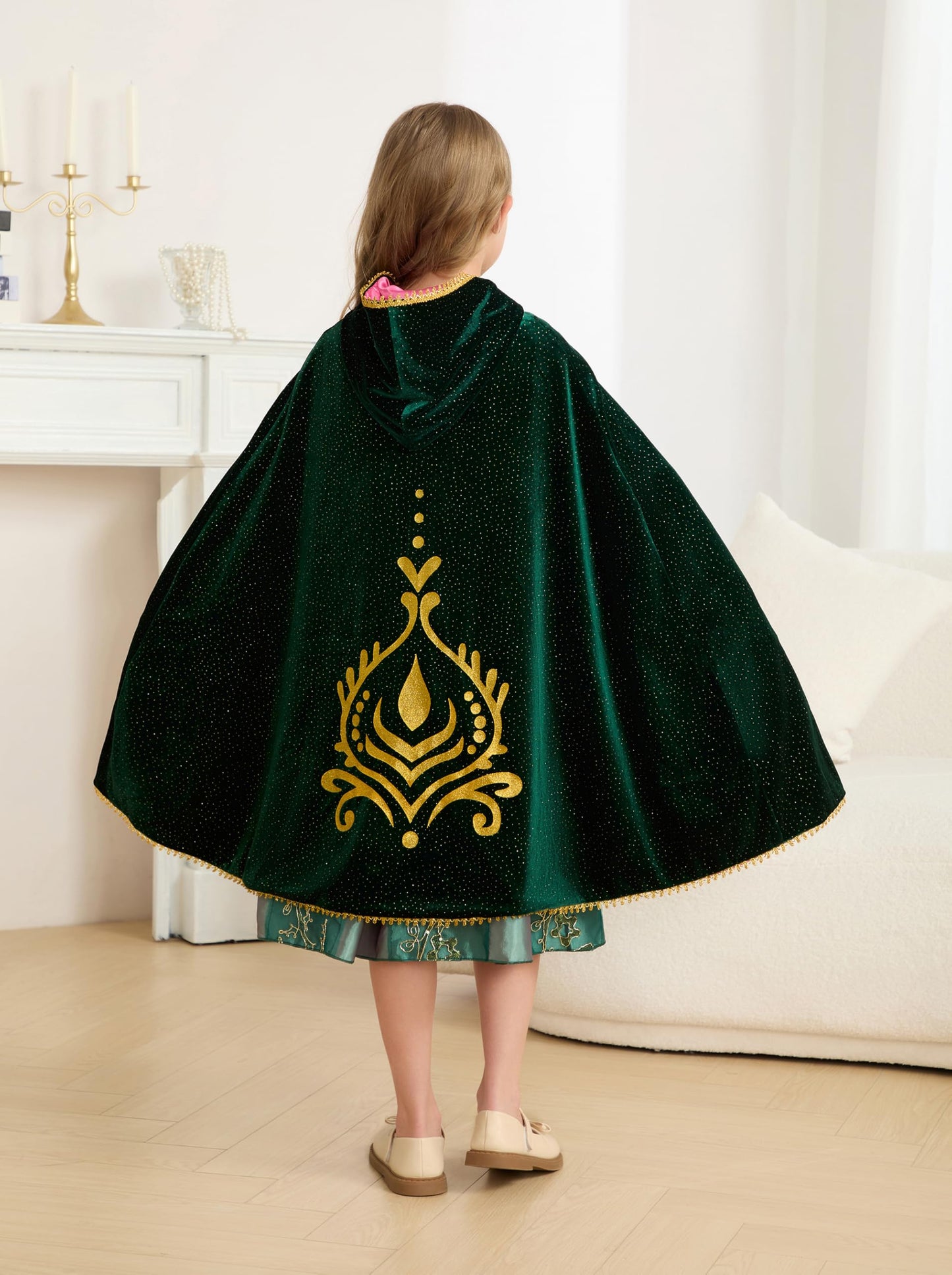Hulaha Girls Velvet Hooded Cape - Anna Princess Costume for 5-7 Years