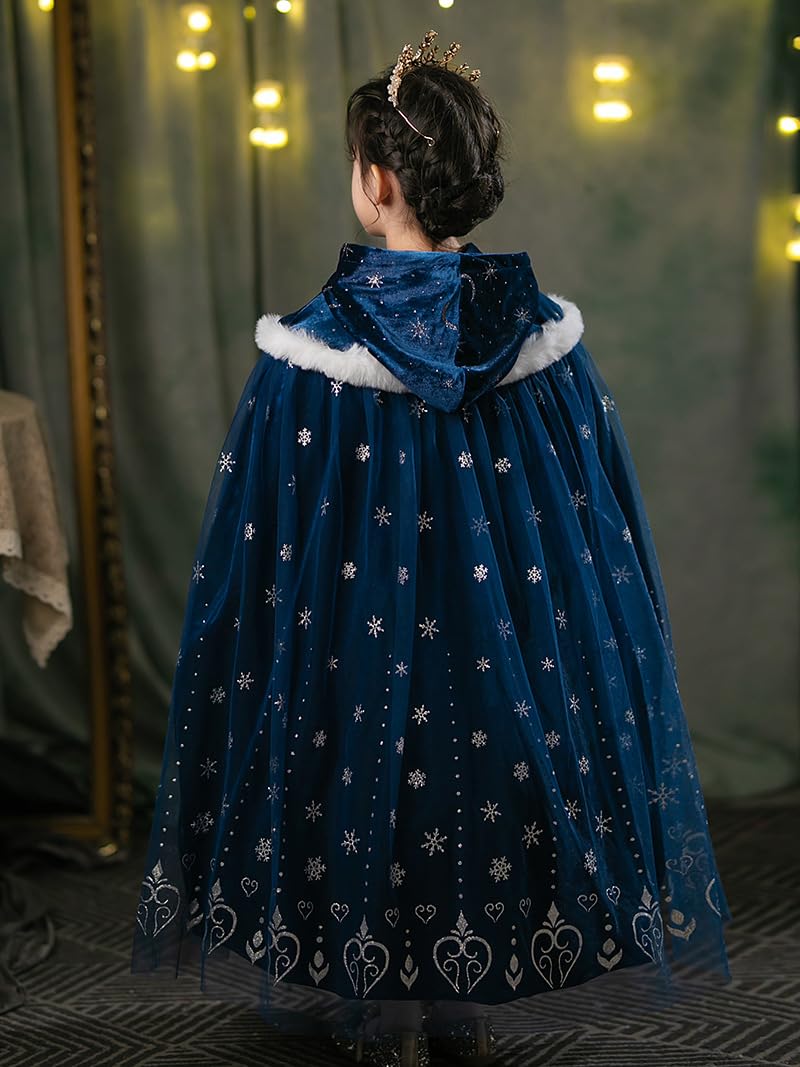 Hulaha Girls Velvet Cape Blue (8-10 Years) – Elsa Hooded Dress-Up Cape