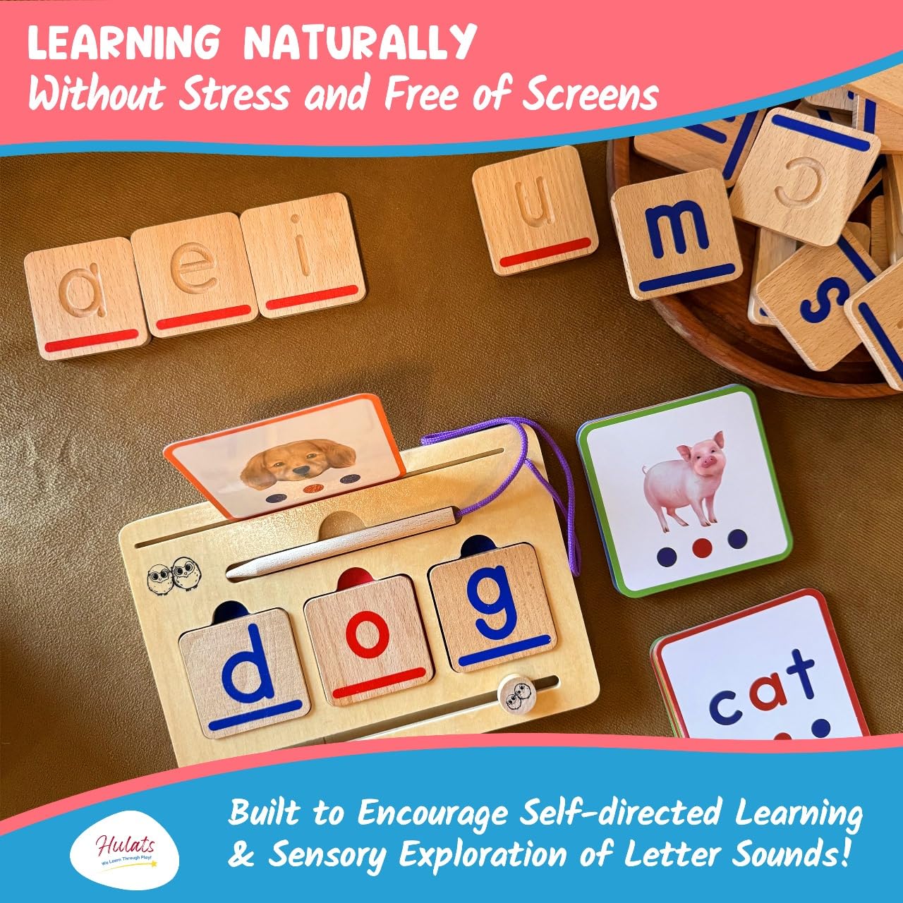 Hulats CVC Word Magic – Montessori Reading Game for Phonics Mastery & 50 Flash Cards