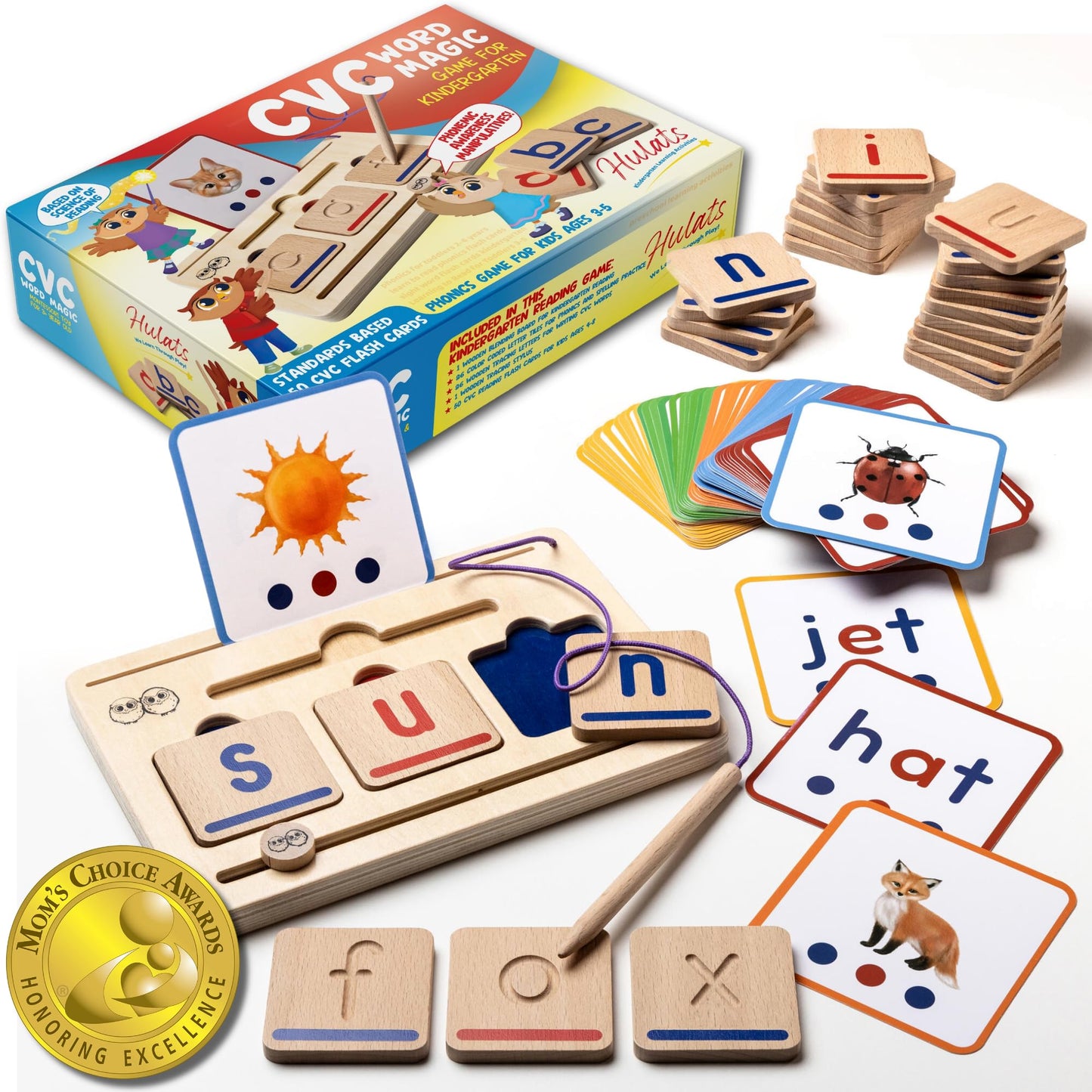 Hulats CVC Word Magic – Montessori Reading Game for Phonics Mastery & 50 Flash Cards