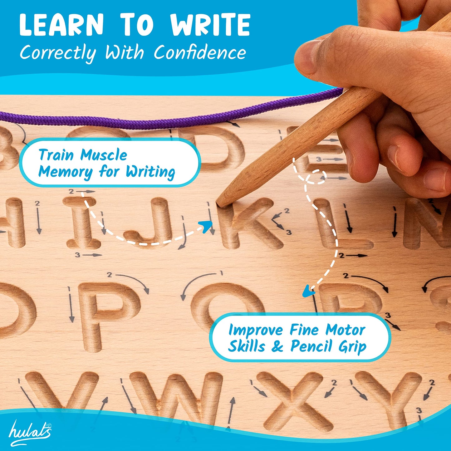 Hulats Learn to Write: Portable Wooden Alphabet Tracing Board for Kids 3-5