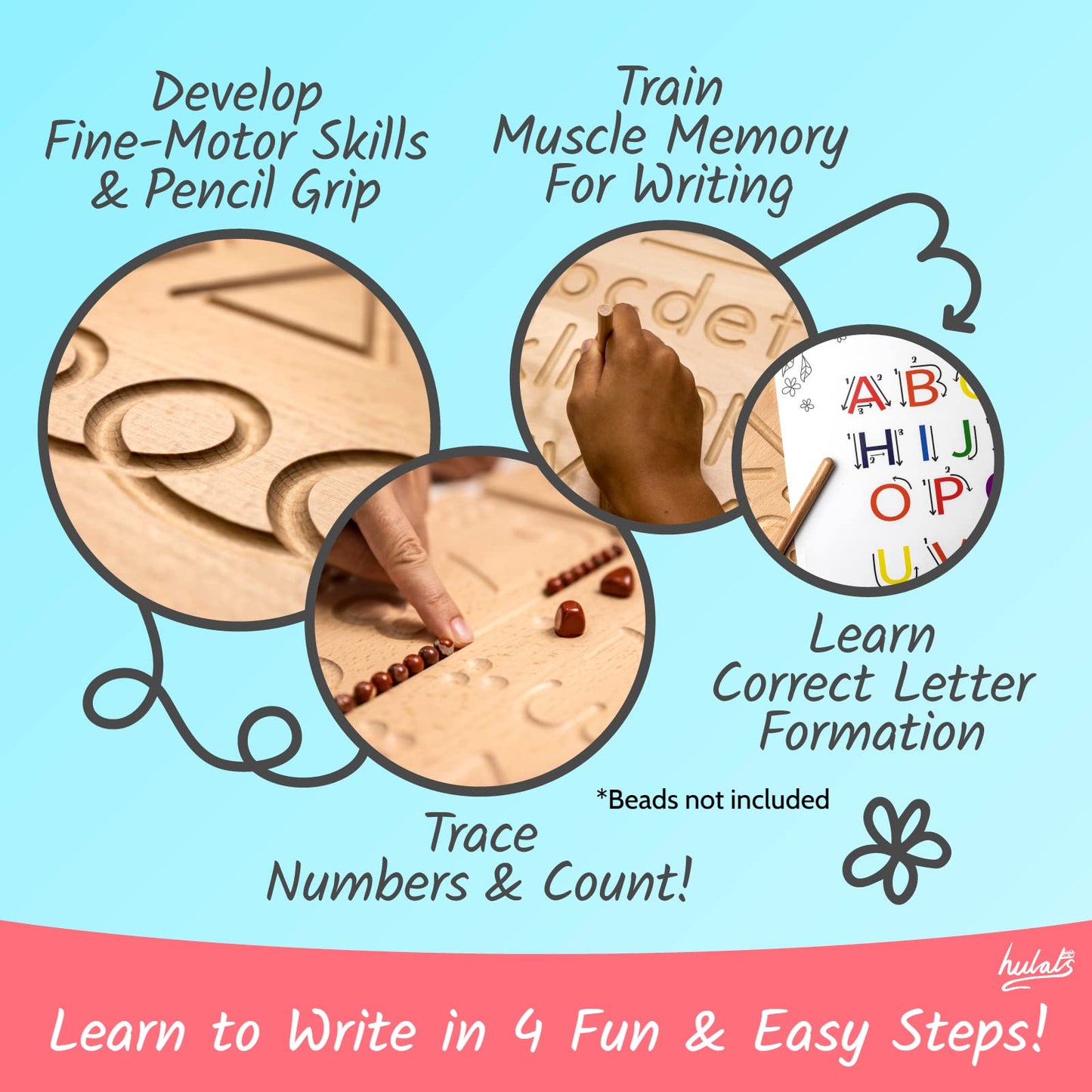 Hulats Learn to Write: Wooden Alphabet Tracing Boards for Ages 3-5