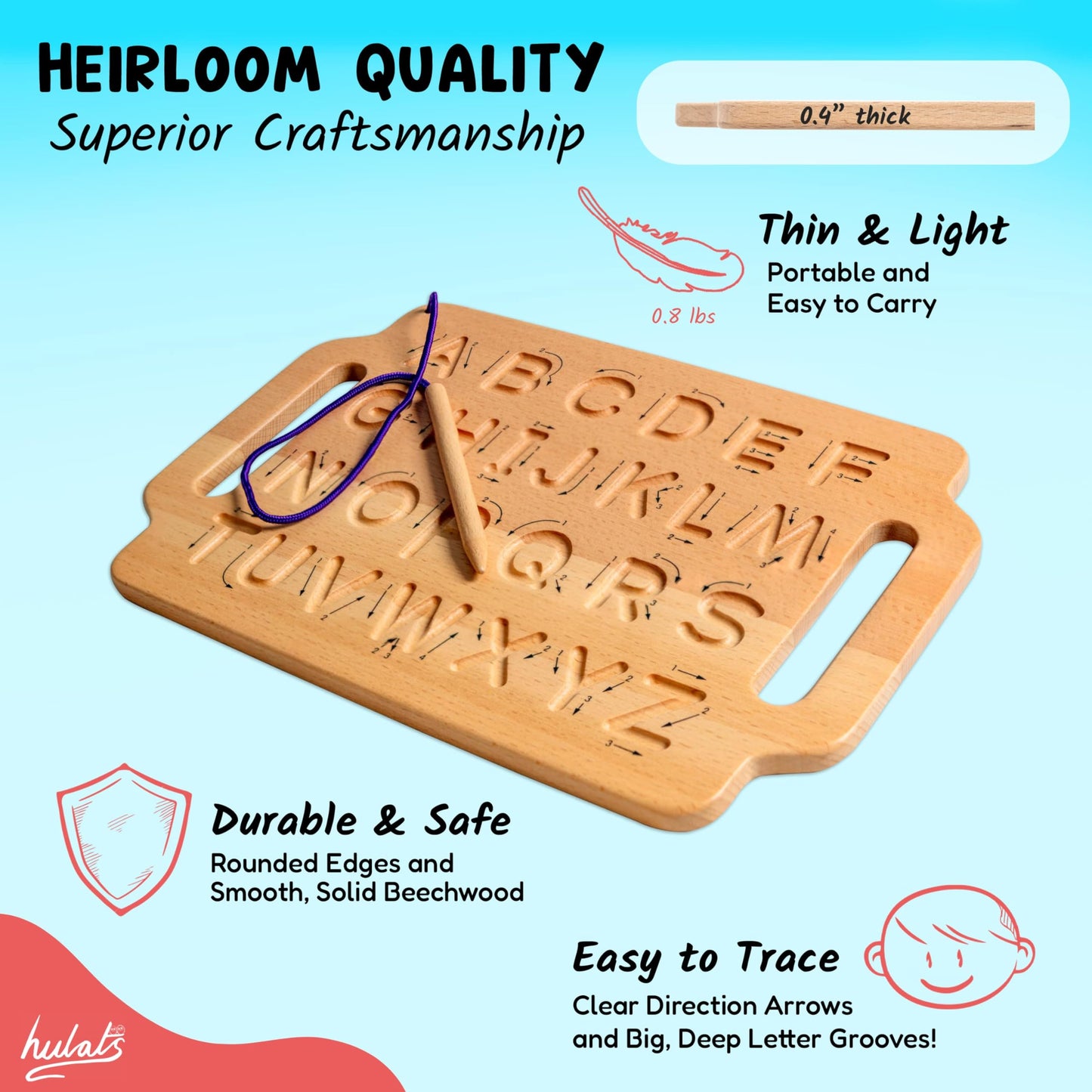 Hulats Learn to Write: Portable Wooden Alphabet Tracing Board for Kids 3-5