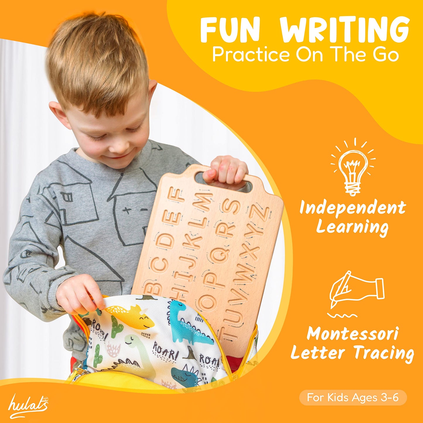 Hulats Learn to Write: Portable Wooden Alphabet Tracing Board for Kids 3-5