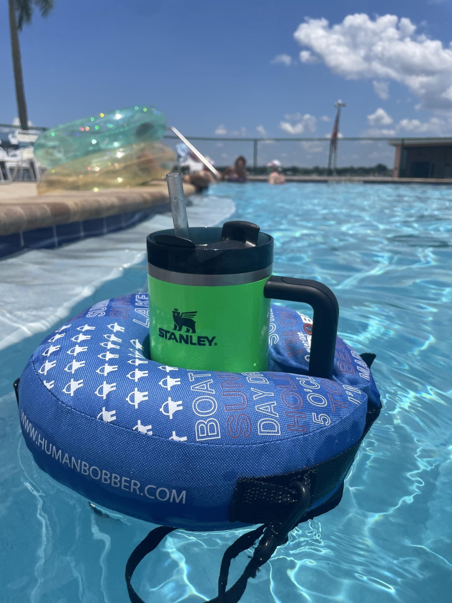 Human Bobber Inflatable Drink Holder – Large Blue Pool Float for Cups, Cans & Bottles