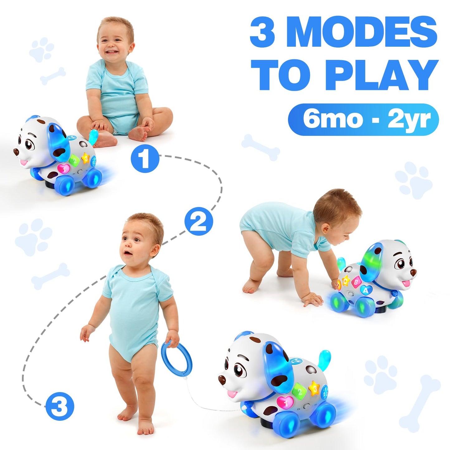 HumorPlay Musical Puppy Toy – 3-in-1 Sit, Crawl & Walk for 6-18 Months, Bilingual