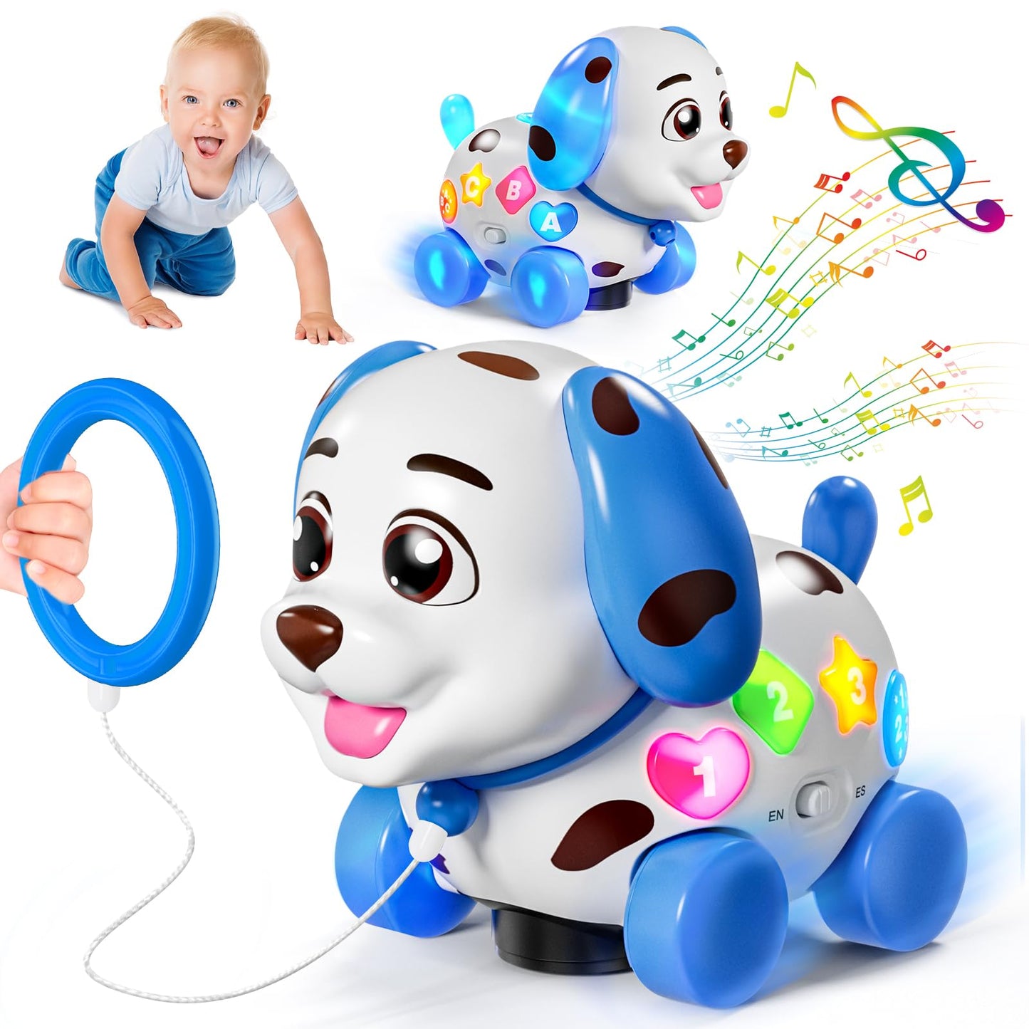 HumorPlay Musical Puppy Toy – 3-in-1 Sit, Crawl & Walk for 6-18 Months, Bilingual