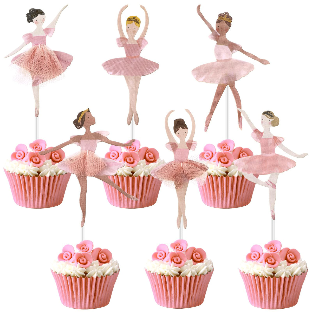 Humyoun 36 Ballerina Cupcake Kit – Colorful Ballet Tutu Toppers & Pink Cups