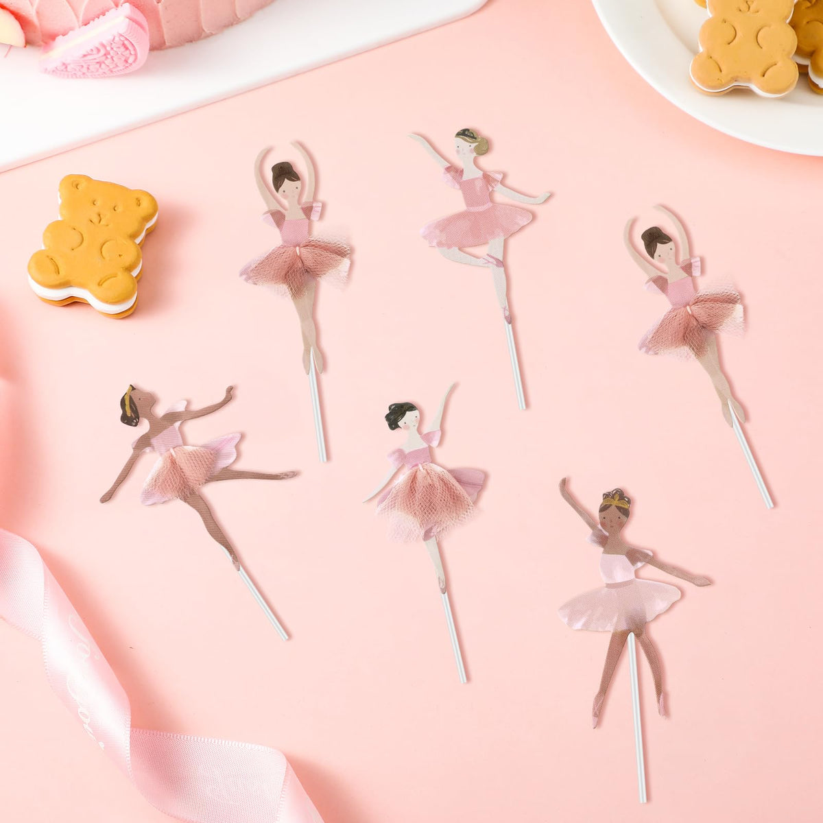 Humyoun 36 Ballerina Cupcake Kit – Colorful Ballet Tutu Toppers & Pink Cups
