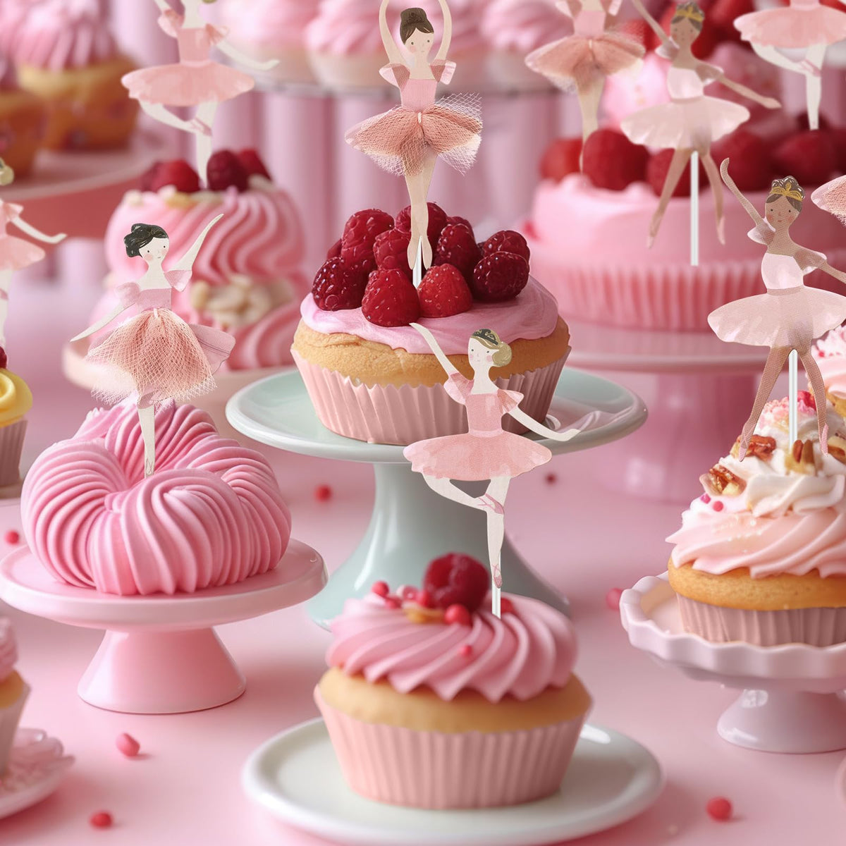 Humyoun 36 Ballerina Cupcake Kit – Colorful Ballet Tutu Toppers & Pink Cups
