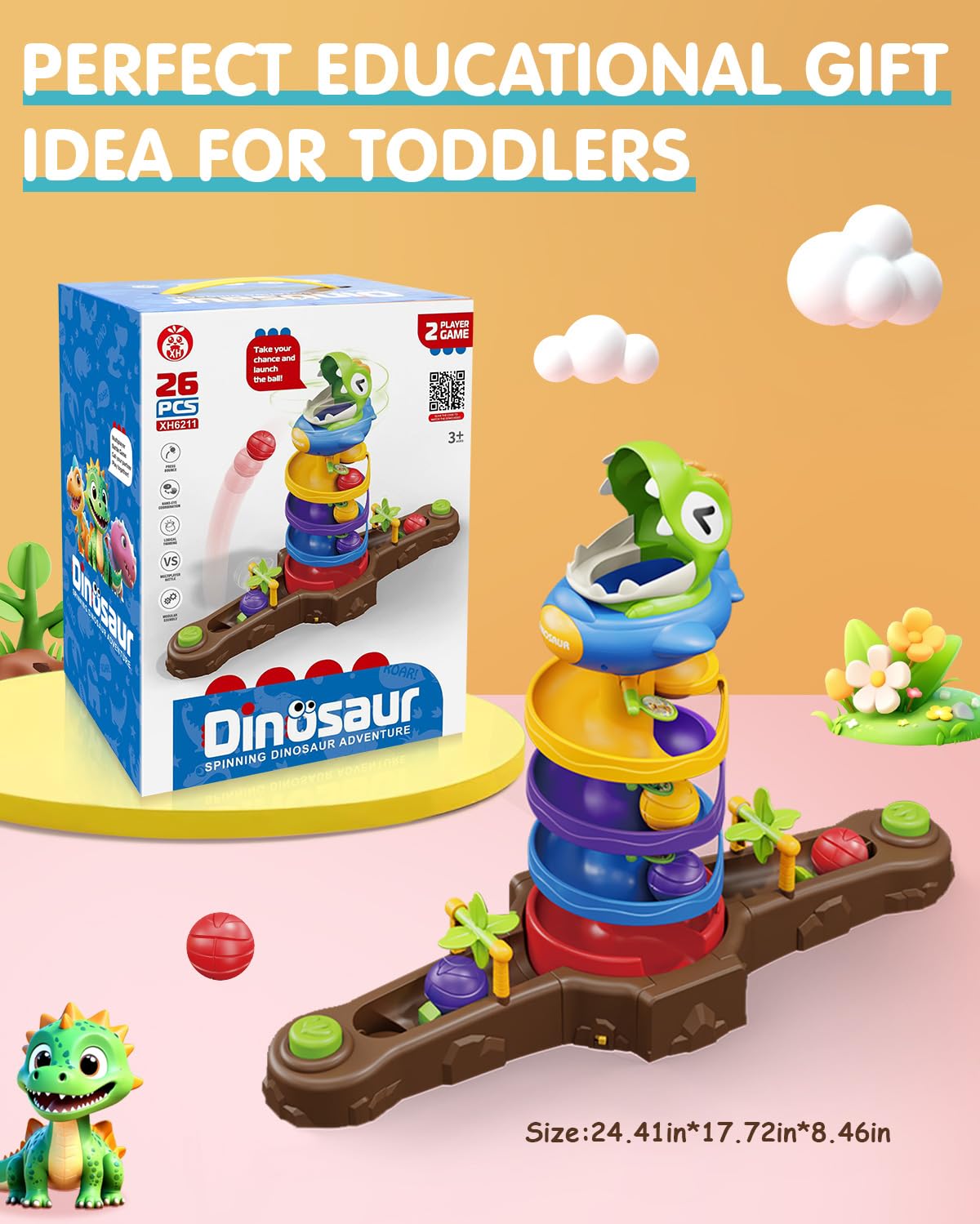 Humzo Dinosaur Ball Drop Toy — Spin & Launch for 2-8 Year Olds | Dino Spin Twister