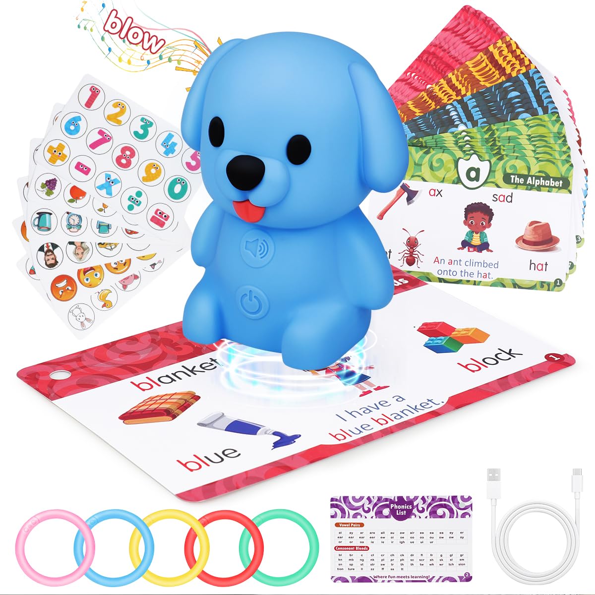 Humzo Phonics Talking Flash Cards with Reader Dog – Learn to Read Kit (148 Pages, 592 Words, 90 Stickers)