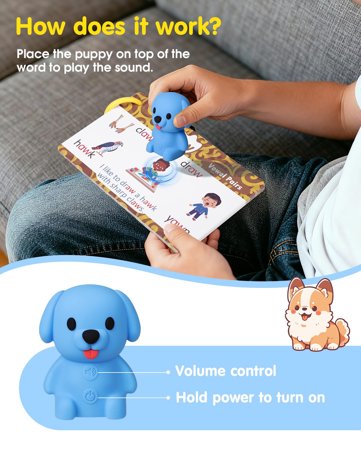 Humzo Phonics Talking Flash Cards with Reader Dog – Learn to Read Kit (148 Pages, 592 Words, 90 Stickers)