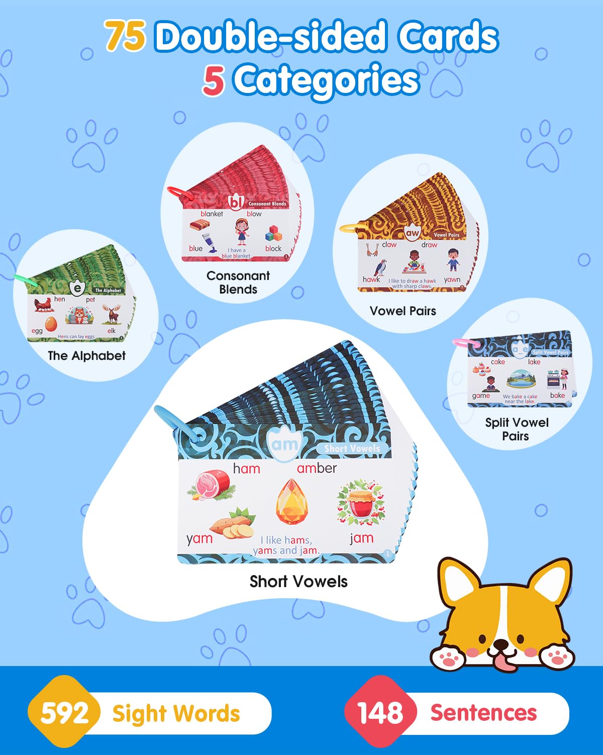 Humzo Phonics Talking Flash Cards with Reader Dog – Learn to Read Kit (148 Pages, 592 Words, 90 Stickers)