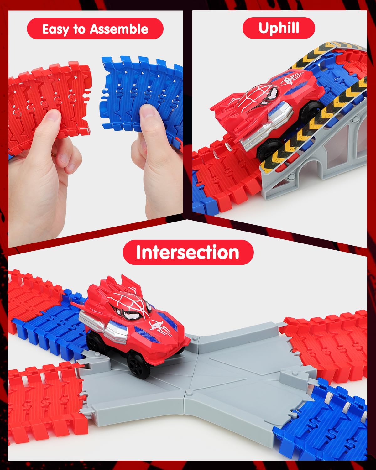 Humzo Spider Tracks: 2 Spider Cars & 212-Piece Flexible Race Track – STEM Toy Gift for Ages 3-8