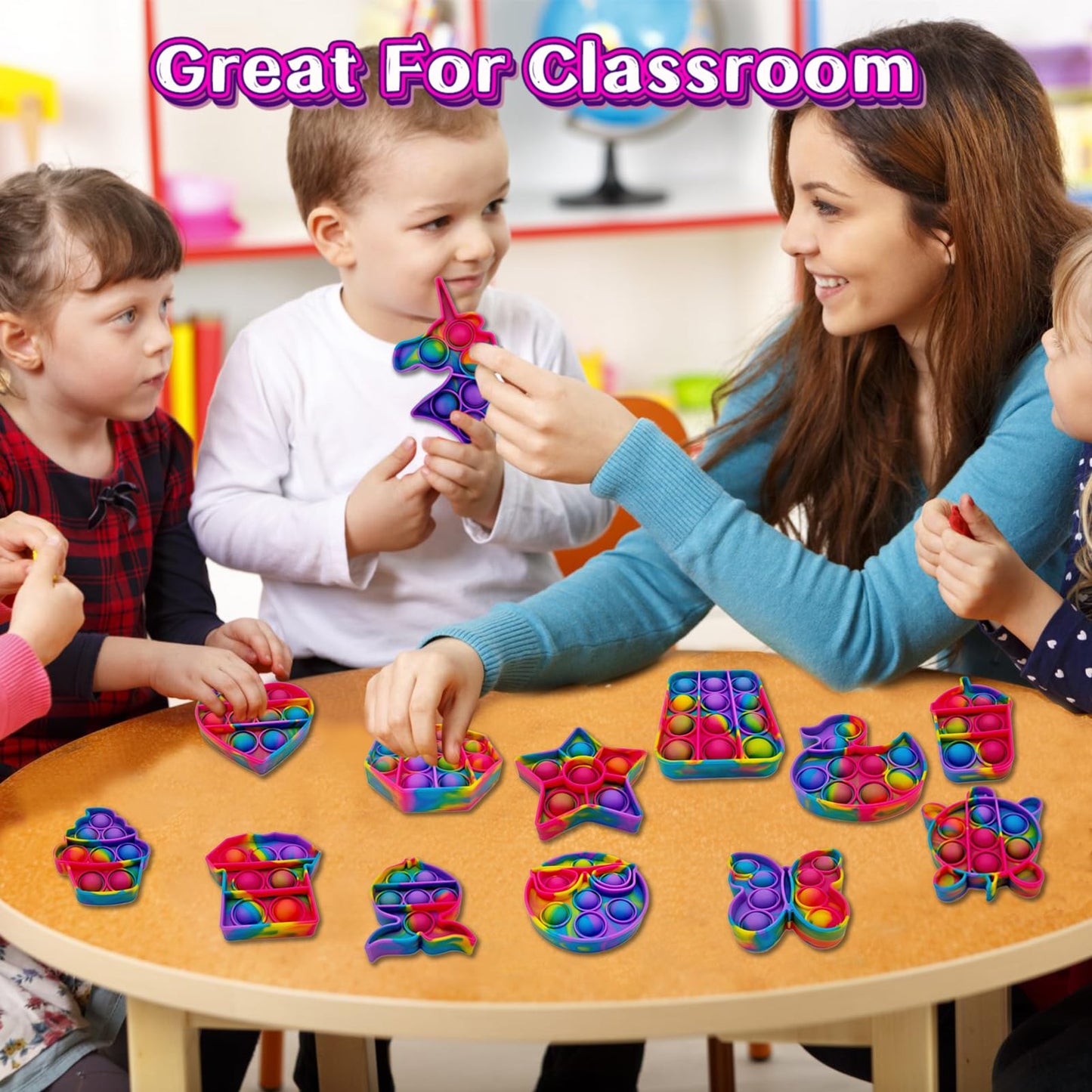 Hunbath 14 Pack Pop Fidget Toys - Sensory Toys for Kids Ages 4-12, Party Favors & Easter Basket Stuffers