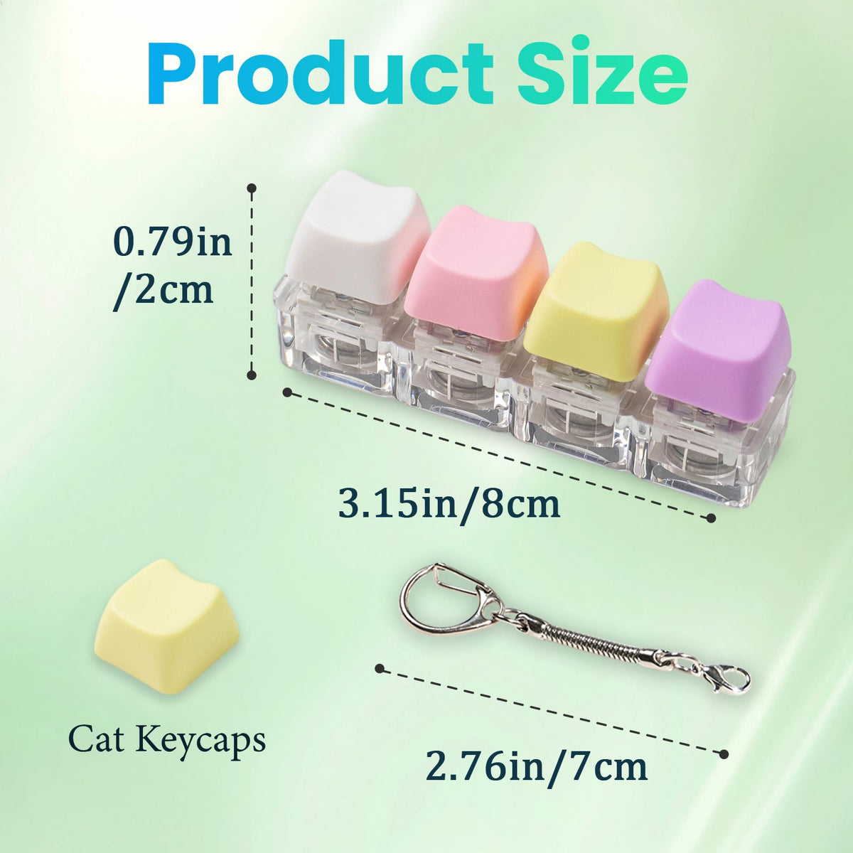Hunfuthr 2pc Cat Keyboard Fidget Toy – LED Lighted & No Light Keychain (Pink)