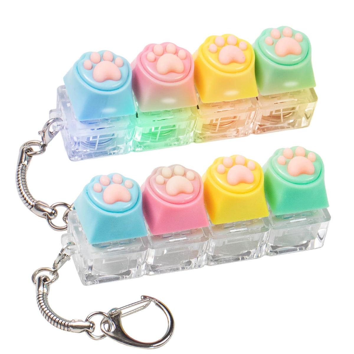 Hunfuthr 2 Pcs Light Up Cat Paw Keyboard Fidget Toy – Clicky Keychain Stress Relief (Blue Pink)