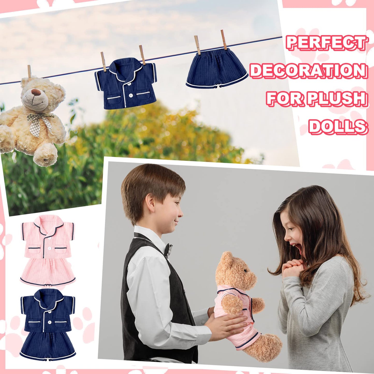 Hungdao 2 Sets Bear Pajamas for 14-18 Inch Plush Toys – Pink & Blue