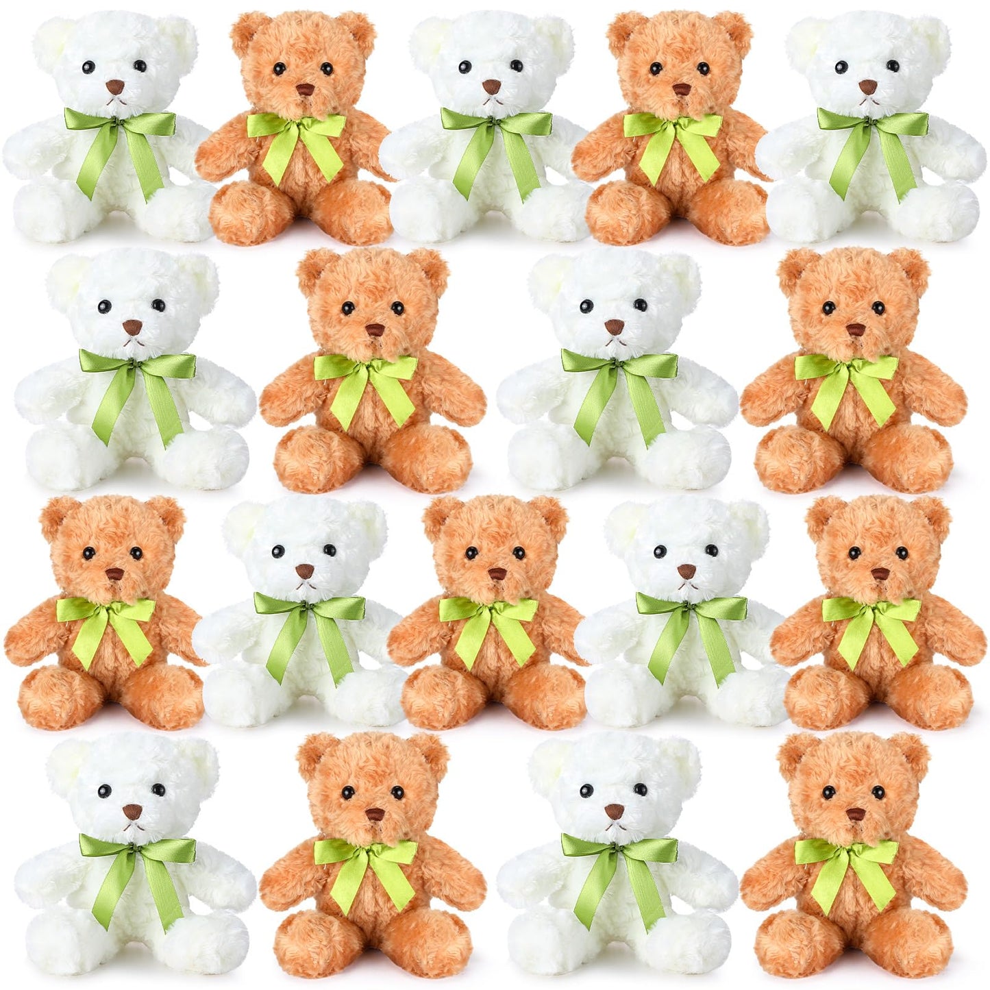 Hungdao 18 Pcs Stuffed Bears Bulk Gift Set - 10in Plush Bears with Green Bow (White & Light Brown)
