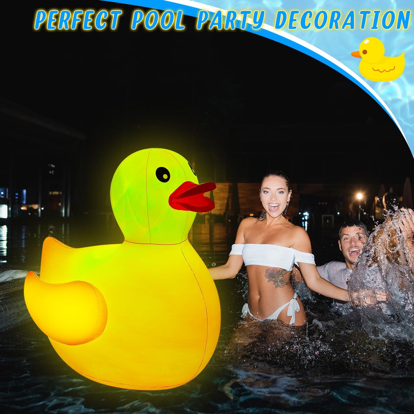 Hungdao 4ft Light-Up Inflatable Duck Pool Floats - 2-Pack LED Glow for Parties