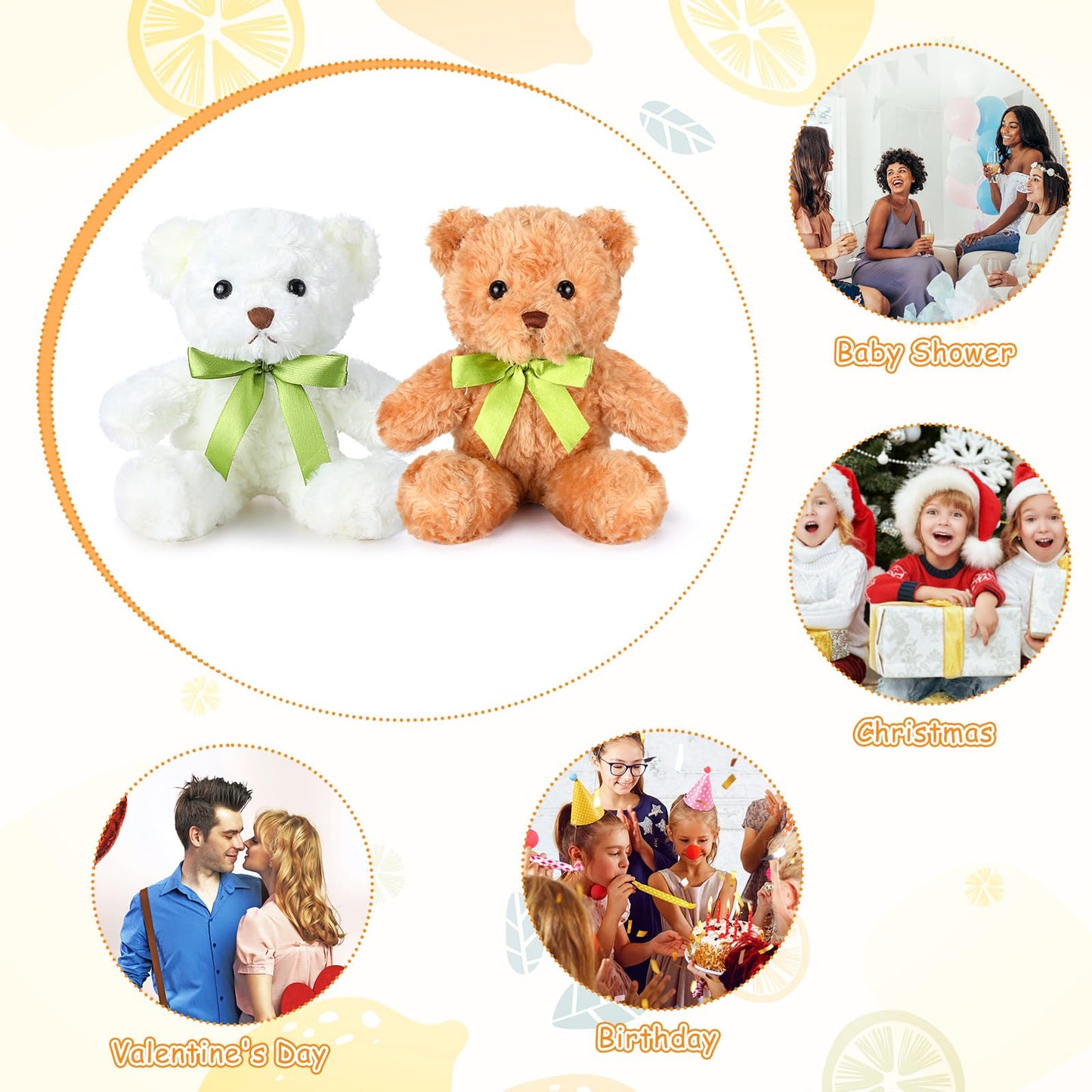 Hungdao 18 Pcs Stuffed Bears Bulk Gift Set - 10in Plush Bears with Green Bow (White & Light Brown)