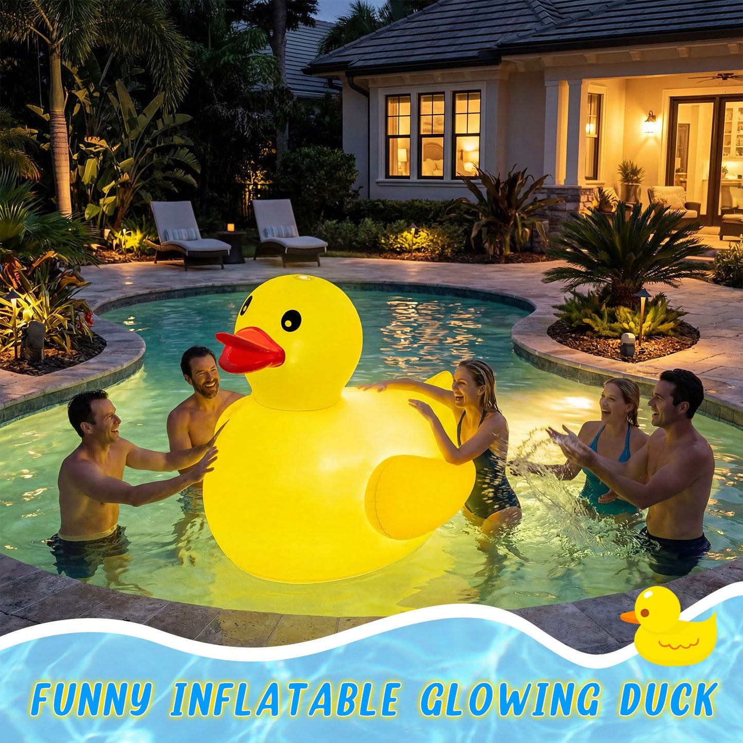 Hungdao 4ft Light-Up Inflatable Duck Pool Floats - 2-Pack LED Glow for Parties