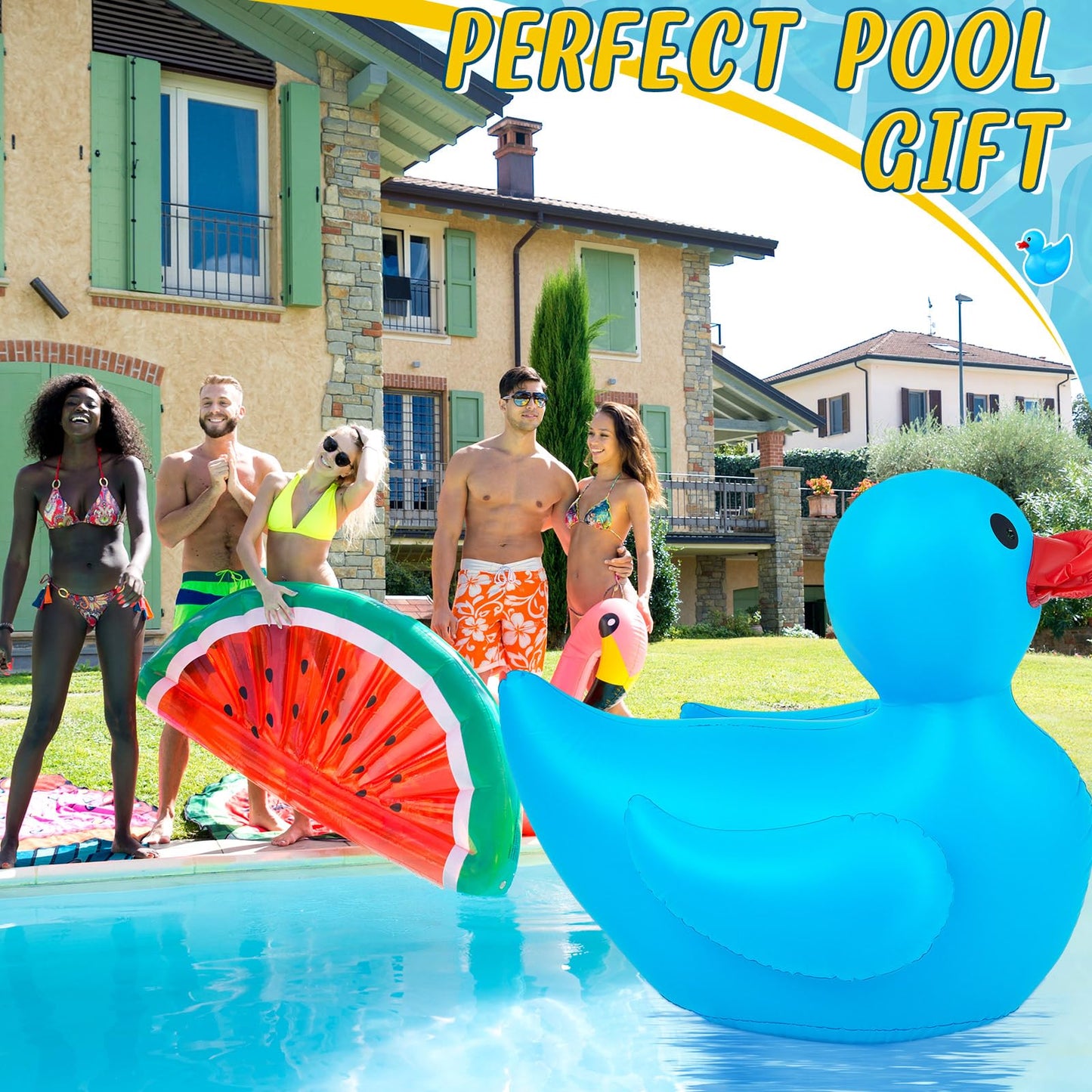 Hungdao 4ft Giant Inflatable Duck Pool Float – Large Blue Rubber Duck for Summer Parties, Beaches & Parades