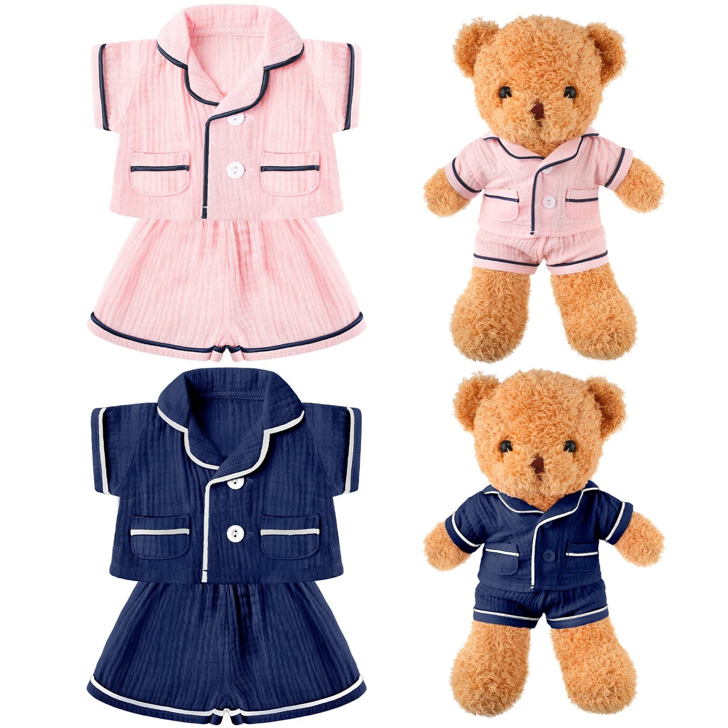 Hungdao 2 Sets Bear Pajamas for 14-18 Inch Plush Toys – Pink & Blue
