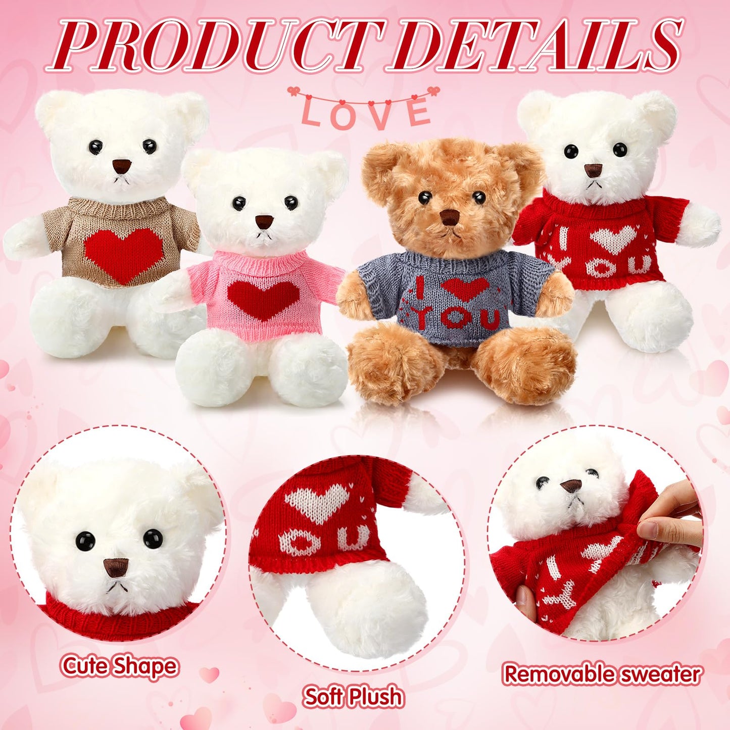 Hungdao 12 Pcs Stuffed Bears – 10-Inch White & Brown Plush with Cute Clothes | Valentines Day Gift