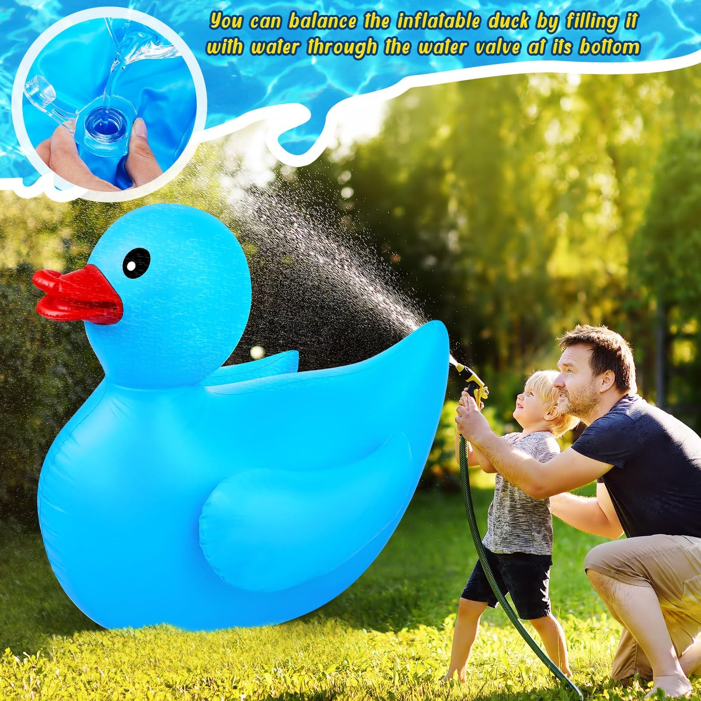 Hungdao 4ft Giant Inflatable Duck Pool Float – Large Blue Rubber Duck for Summer Parties, Beaches & Parades