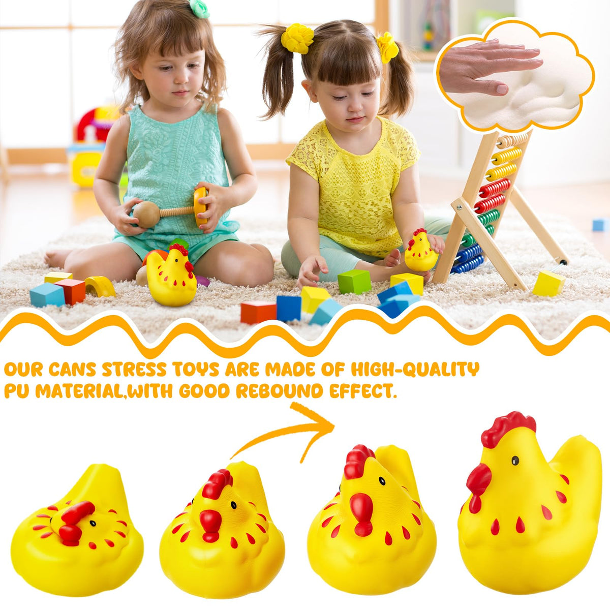Hungdao 2 Pcs Chicken Stress Toys – Squeeze Balls for Stress Relief, Sensory Play, and Gift Ideas