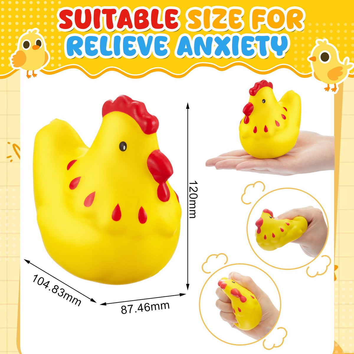 Hungdao 2 Pcs Chicken Stress Toys – Squeeze Balls for Stress Relief, Sensory Play, and Gift Ideas
