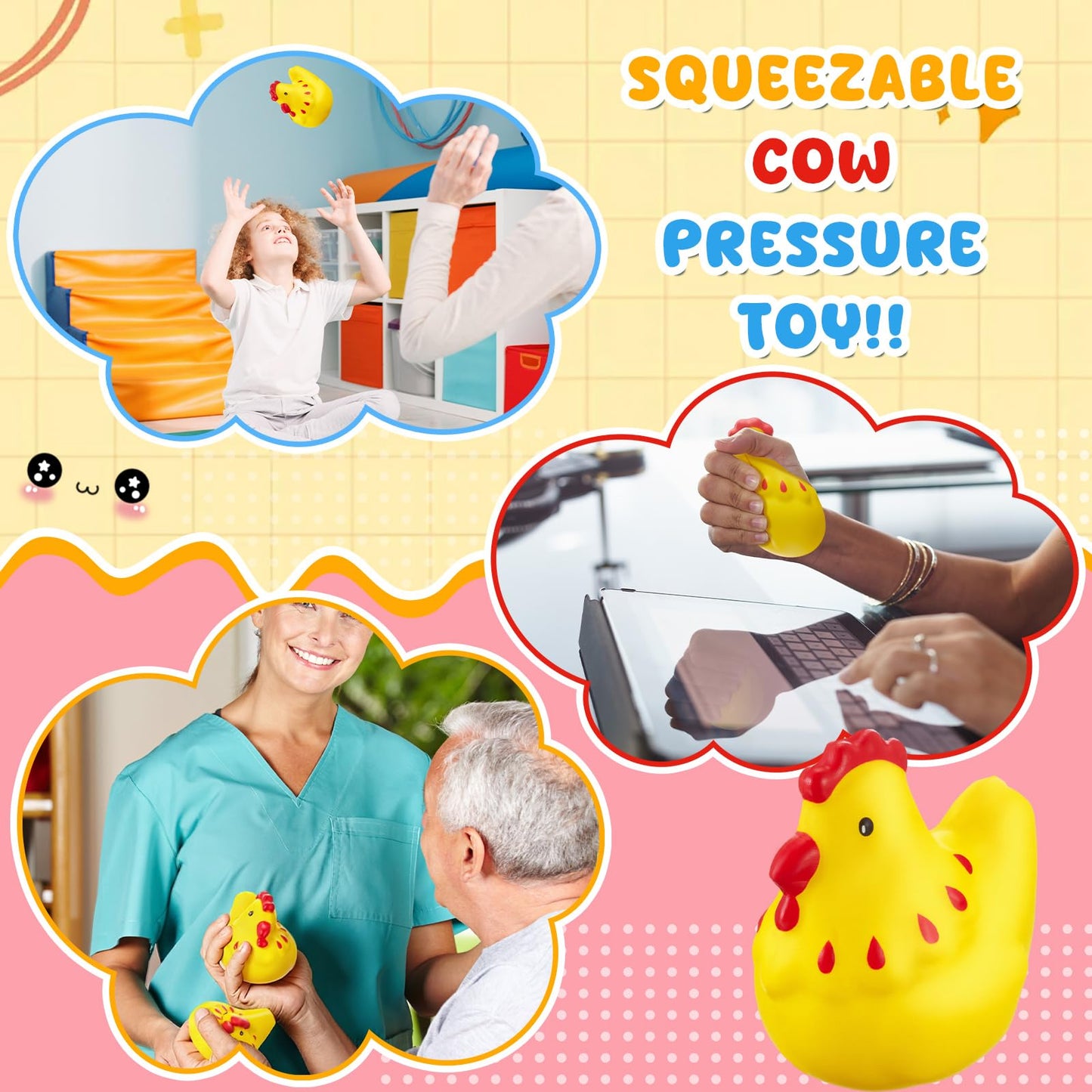 Hungdao 2 Pcs Chicken Stress Toys – Squeeze Balls for Stress Relief, Sensory Play, and Gift Ideas