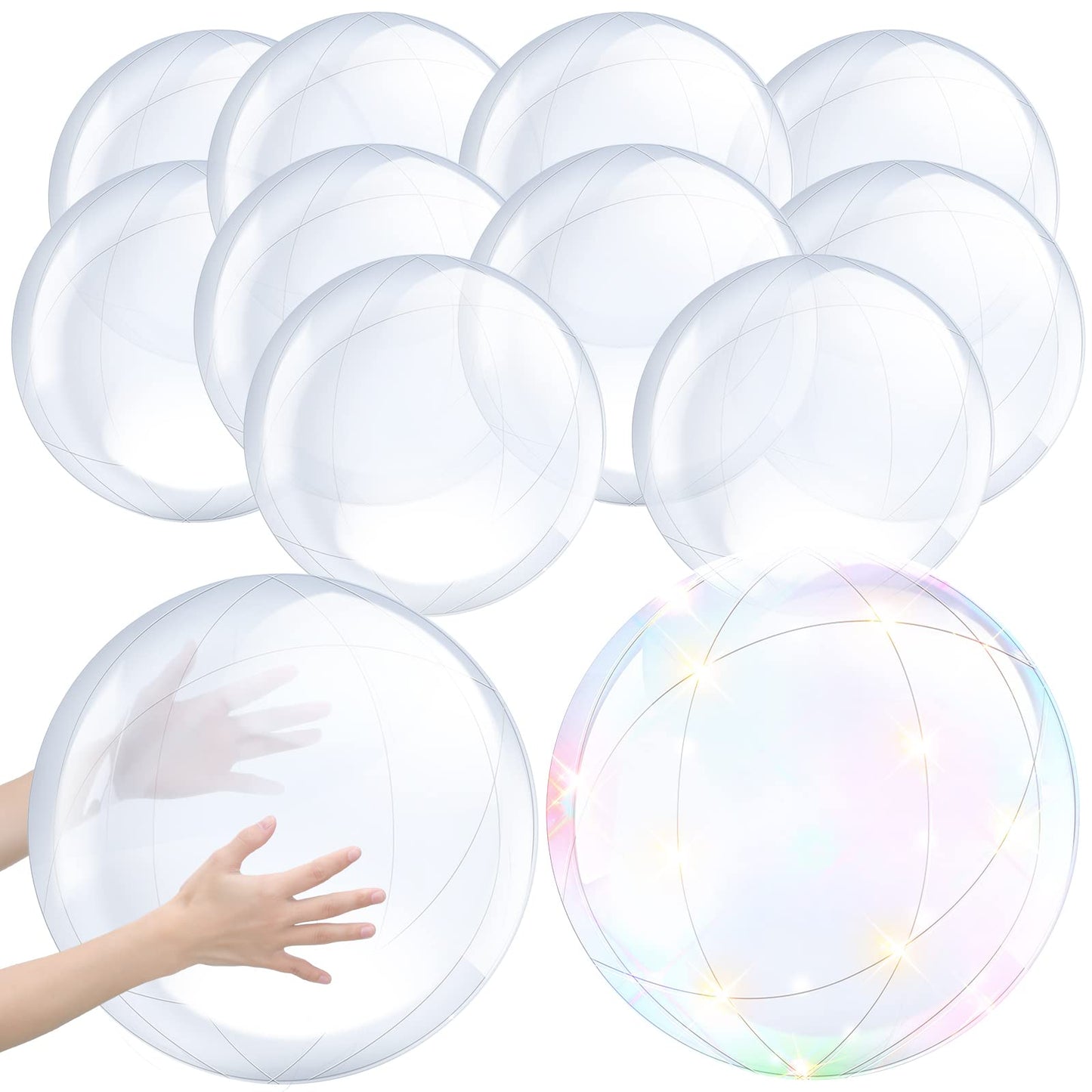 Hungdao 12-Pack Inflatable Clear Beach Balls – 16-inch & 24-inch Transparent Bubble Balls for Pool, Beach & Parties