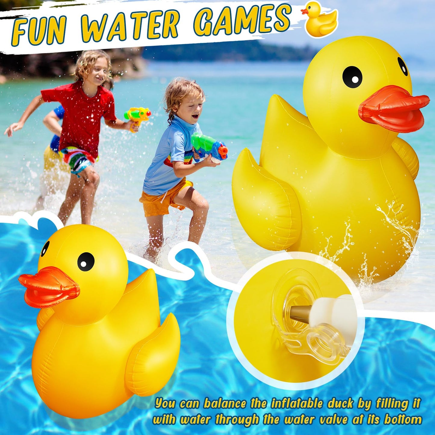 Hungdao 4ft Giant Inflatable Duck Pool Float – Large Yellow Pool Toy for Summer Fun
