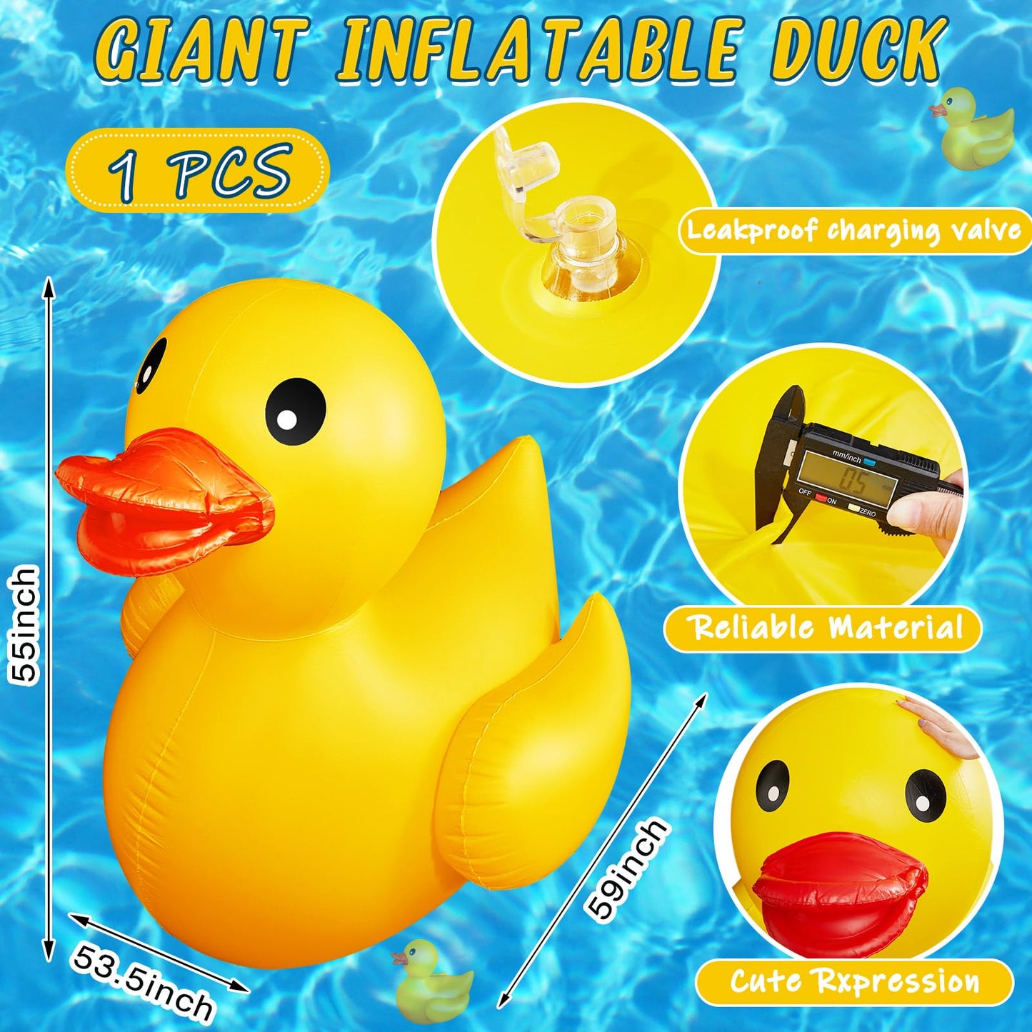 Hungdao 5ft Giant Inflatable Duck – Large Pool Float for Adults